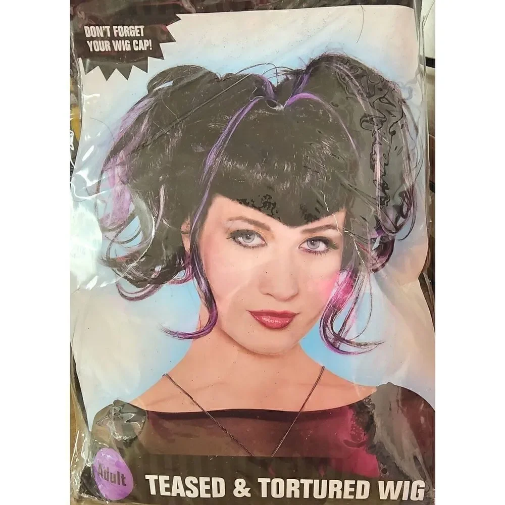 CostumesUSA Teased Tortured Wig Black Purple Ponytail Wig Costume Hair Adult OS
